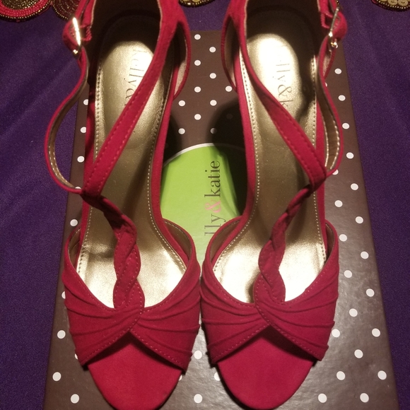 Kelly & Katie Shoes - Kelly and Katie Red Suede Strappy Heels